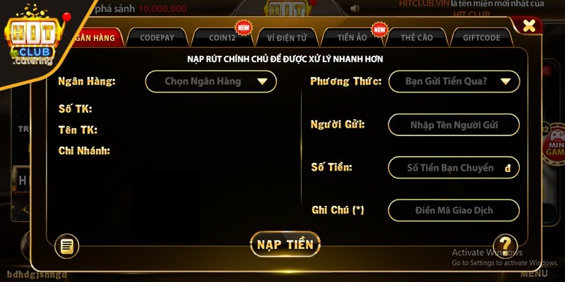 Nạp tiền Hitclub thông qua ngân hàng chuyển vốn nhanh và an toàn